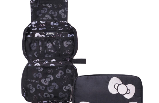 murmur 三摺盥洗包(電繡)｜hello kitty（低調黑）｜附吊飾